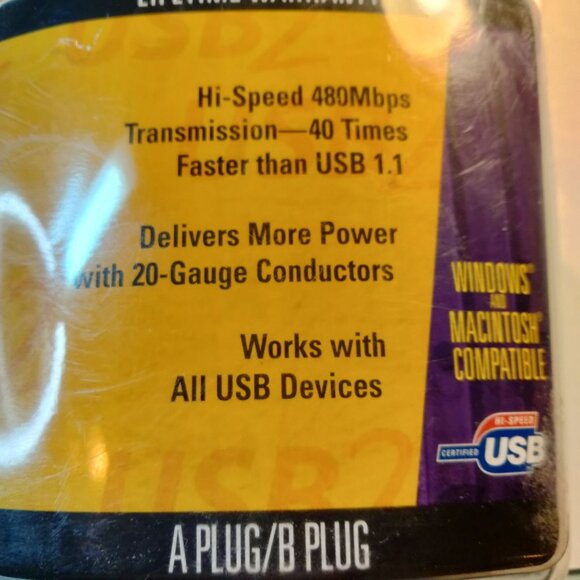 Belkin USB 2 Hi Speed Cable A Plug B Plug 480Mbps Compatible PC Macintosh - Picture 2 of 9